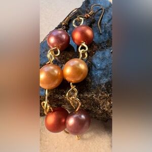 Elegant Gold and Bronze Pearl dangle Earrings